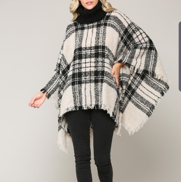 Sale Cream Black Poncho Sweater - Picture 6 of 7
